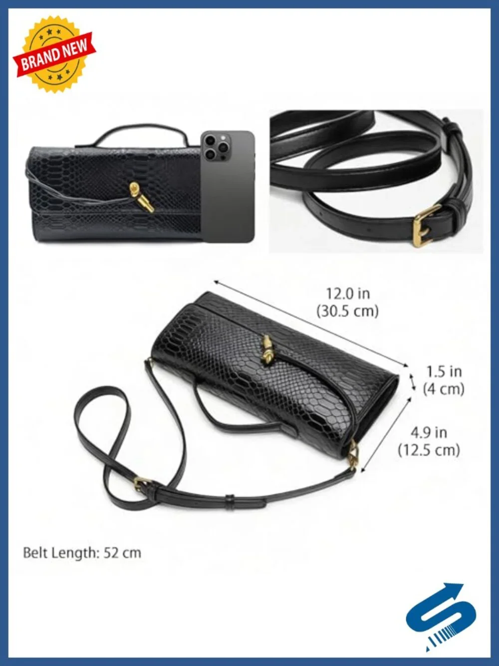 Formal Clutch Purse for Women Crocodile Grain PU Leather Convertible Shoulder
